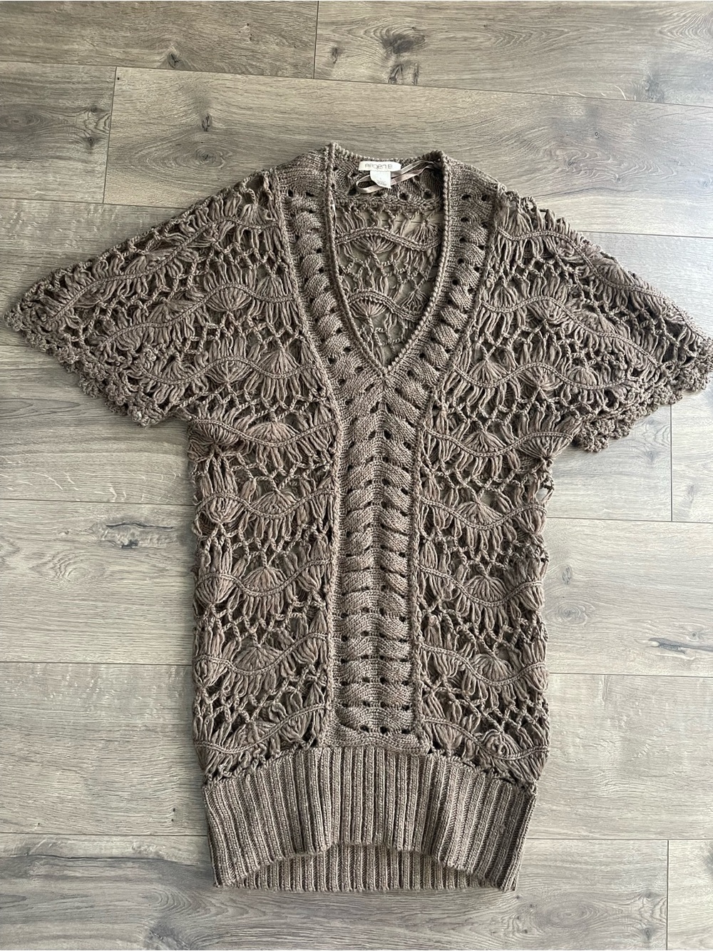 Arden B Open-Knit V-Neck Sweater - Taupe